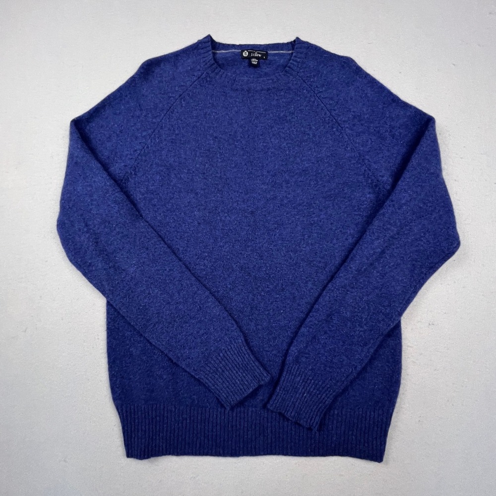 J.Crew Sweater Womens Large Blue 100% Lambswool Crewneck Raglan Pullover Classic